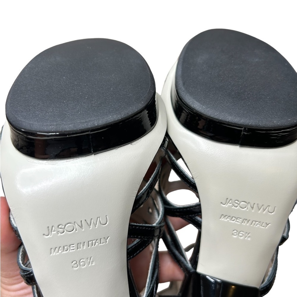 Jason Wu Black Patent Leather Strappy Stiletto Heel Sandal Made in Italy 6.5 - Picture 15 of 16